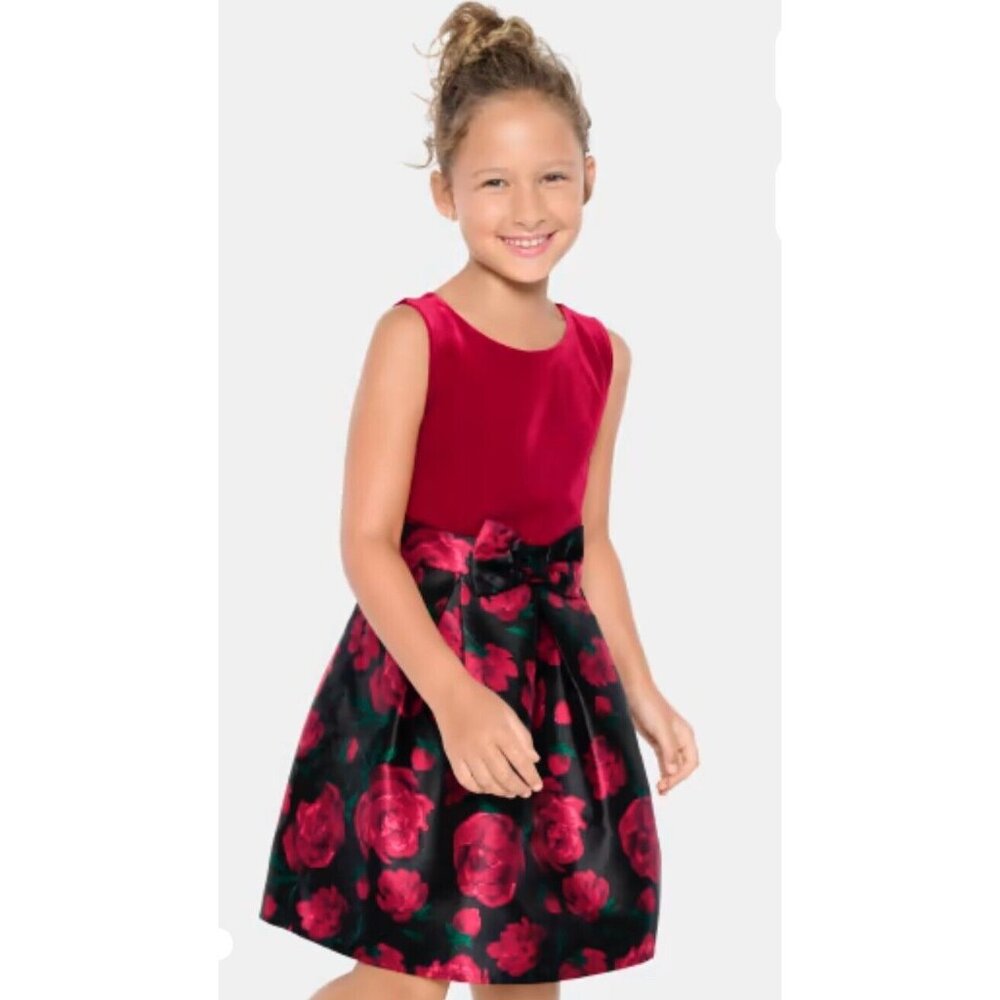The Children's Place Girls Floral Velour Fit & Flare Dress - Girl's Size 6X/7